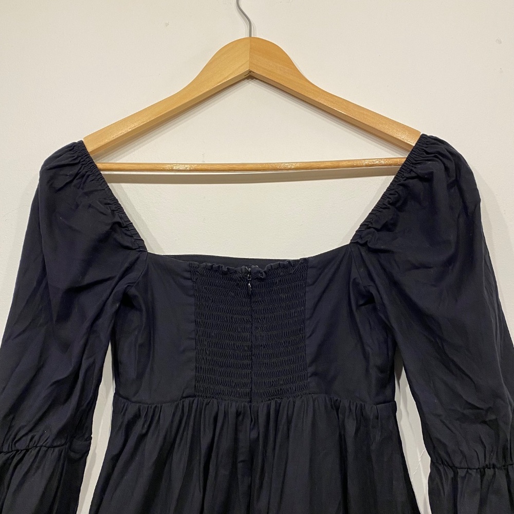 Reformation Michaela Coquette Square Neck Black Long Puff Sleeve Mini Dress 2 - Picture 6 of 7